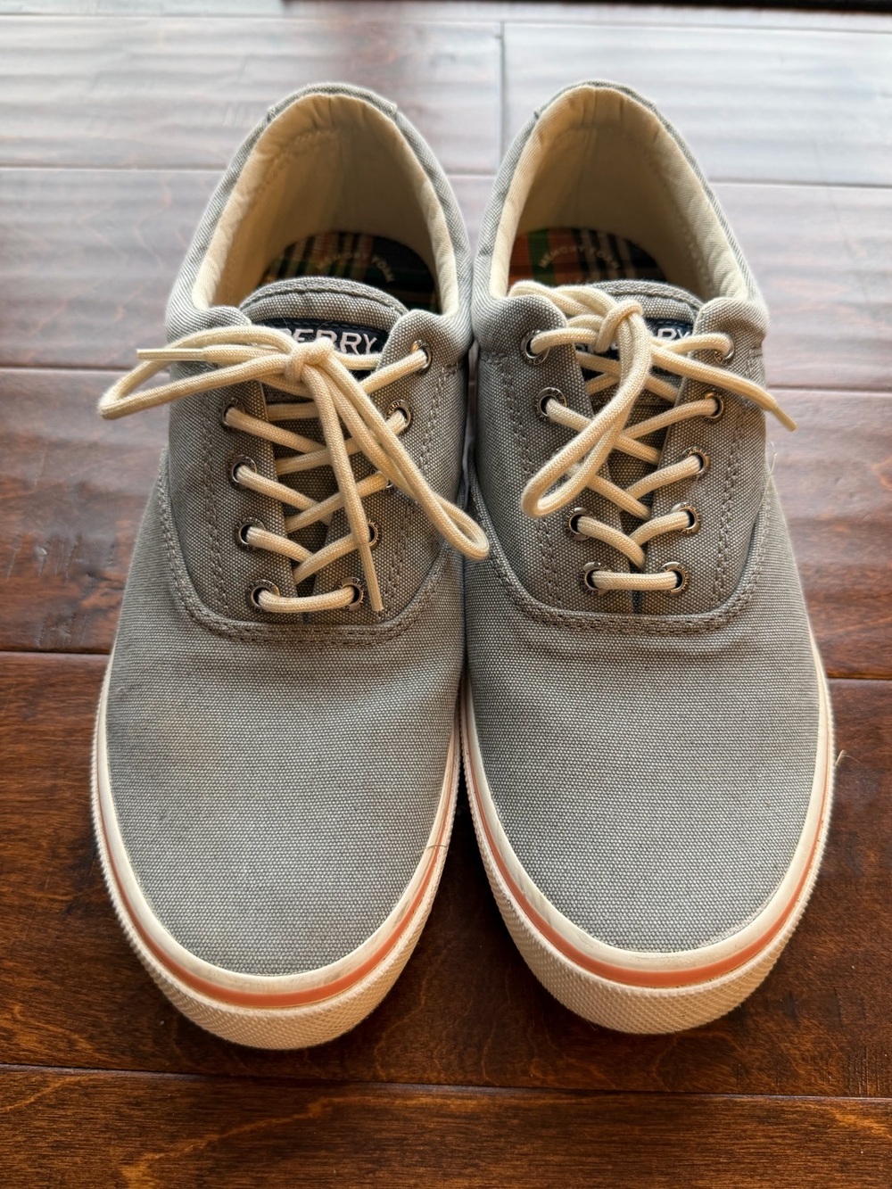 Sperry Men's Light Gray Canvas Lace-Up Boat Shoes - Picture 2 of 7